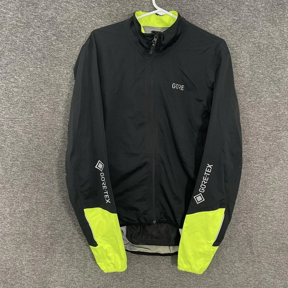 Gore Jacket Mens Medium Black Yellow GORE-TEX Cycling Waterproof Windbreaker